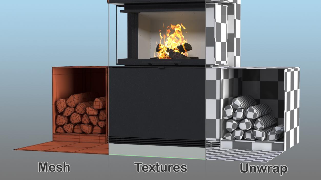 3D Wood Burning Fireplace Contura i51 with Log Storage