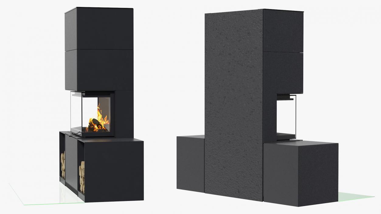 3D Wood Burning Fireplace Contura i51 with Log Storage