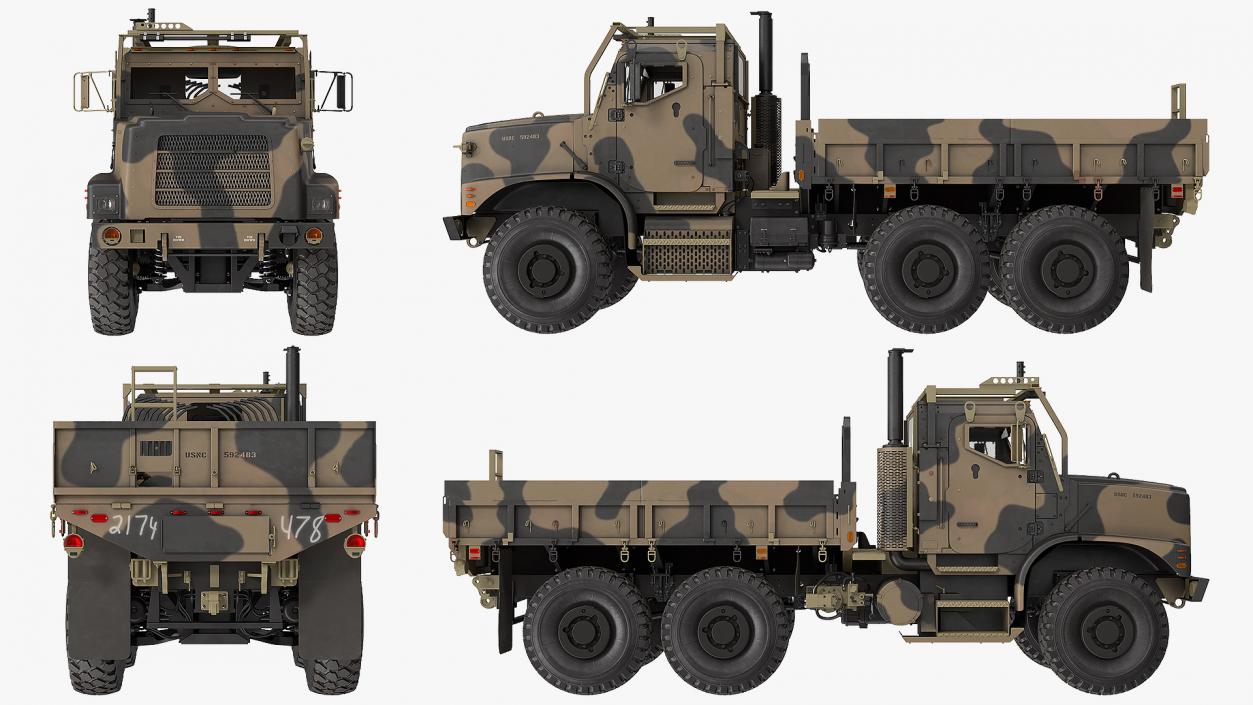 3D Military Medium Cargo Truck 6x6 Sand Camo
