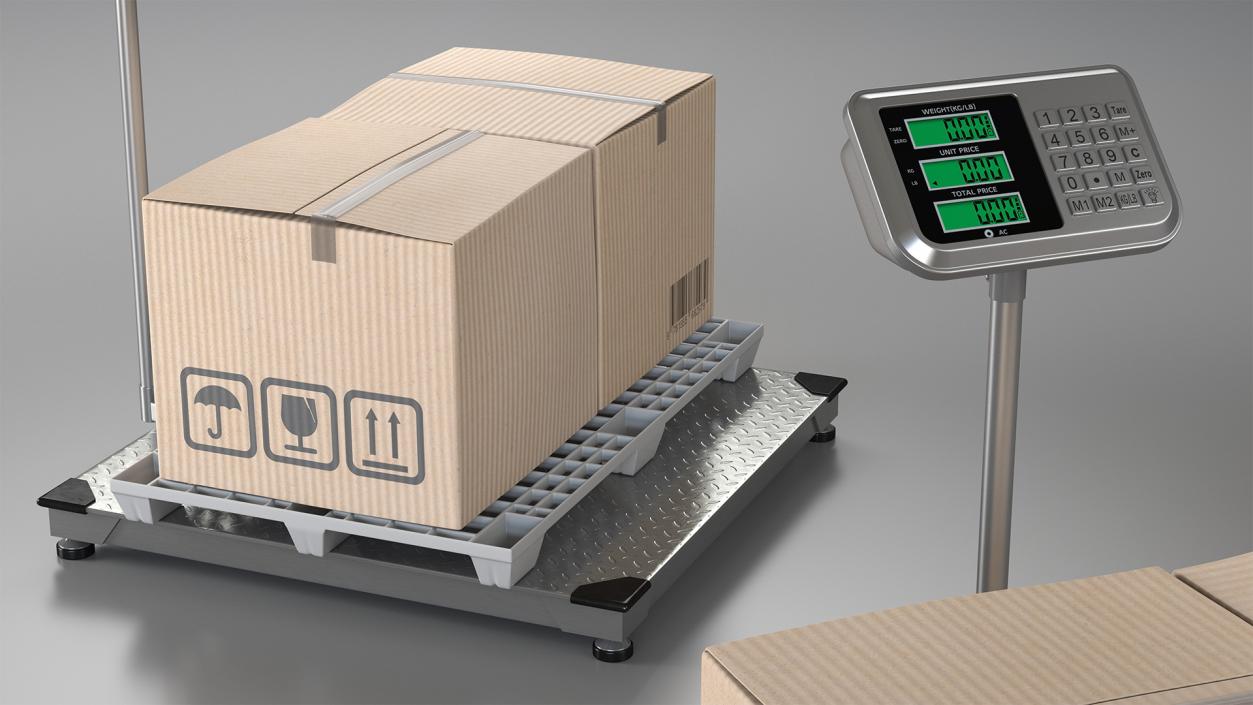 Warehouse Scale with Plastic Pallet and Parcels 3D