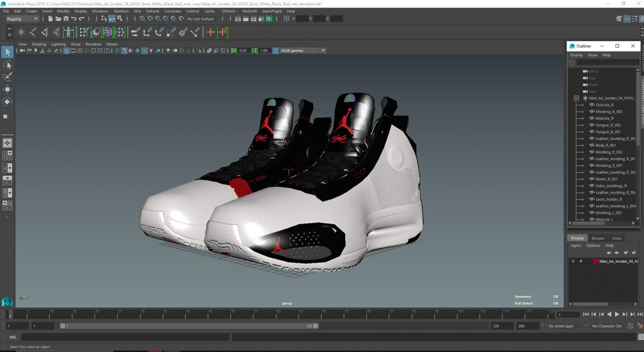 3D model Nike Air Jordan 34 XXXIV Bred White Black Red