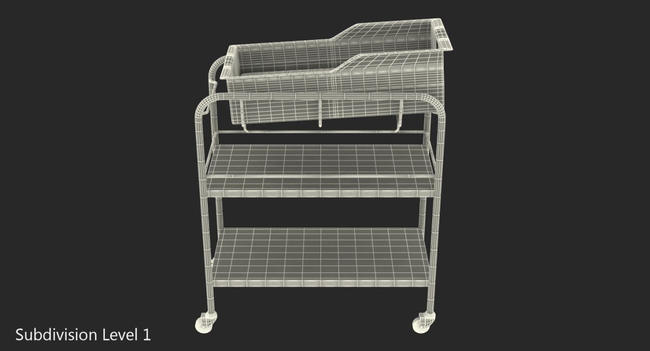 Stainless Steel Hospital Bassinet Carrier with Shelf 3D