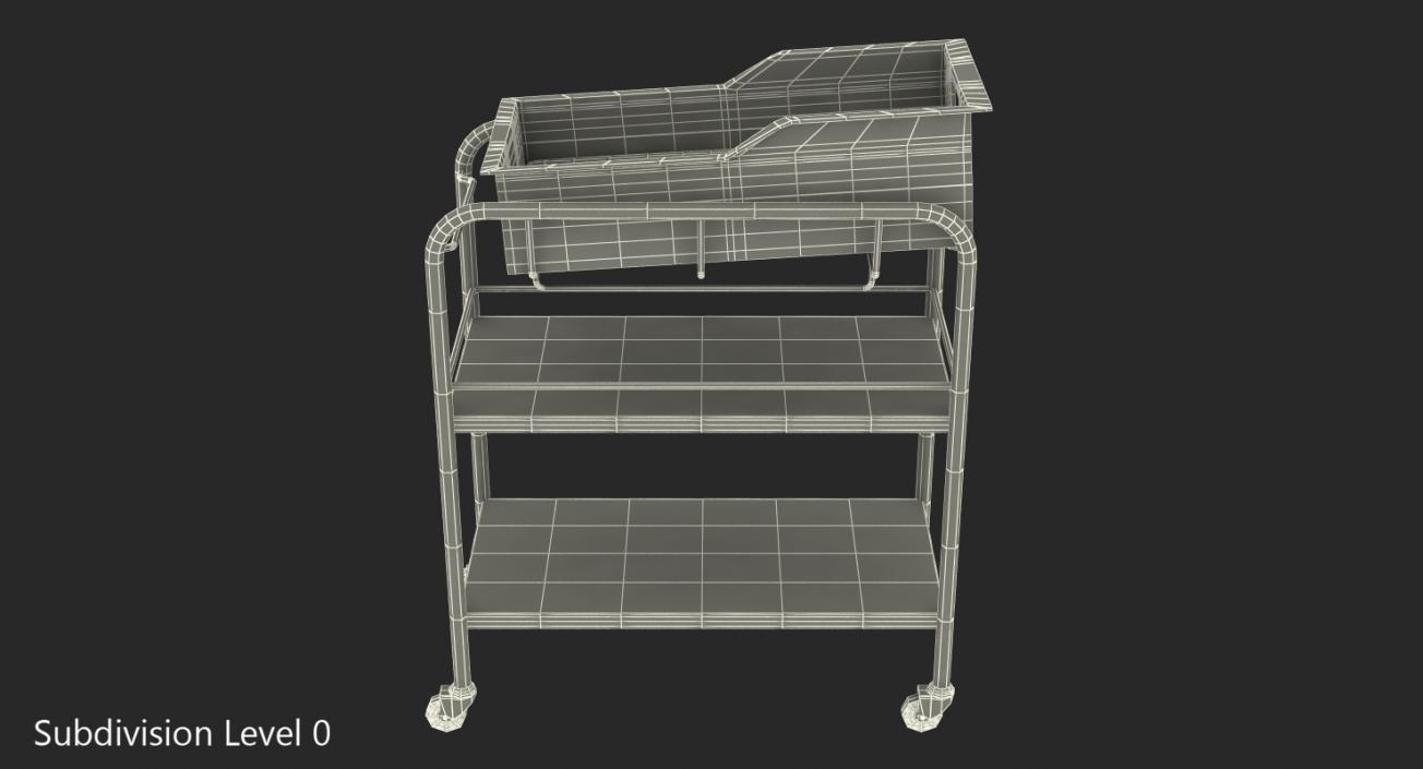 Stainless Steel Hospital Bassinet Carrier with Shelf 3D