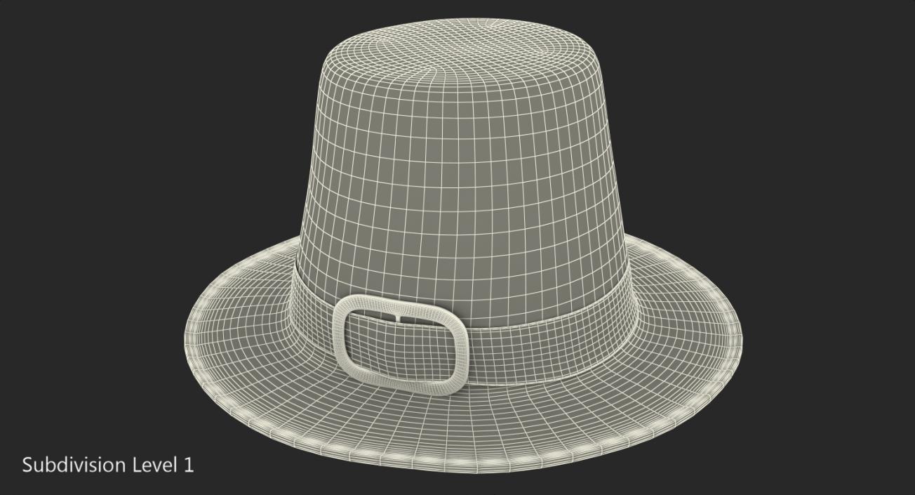 Black Pilgrim Costume Hat with Buckle 3D