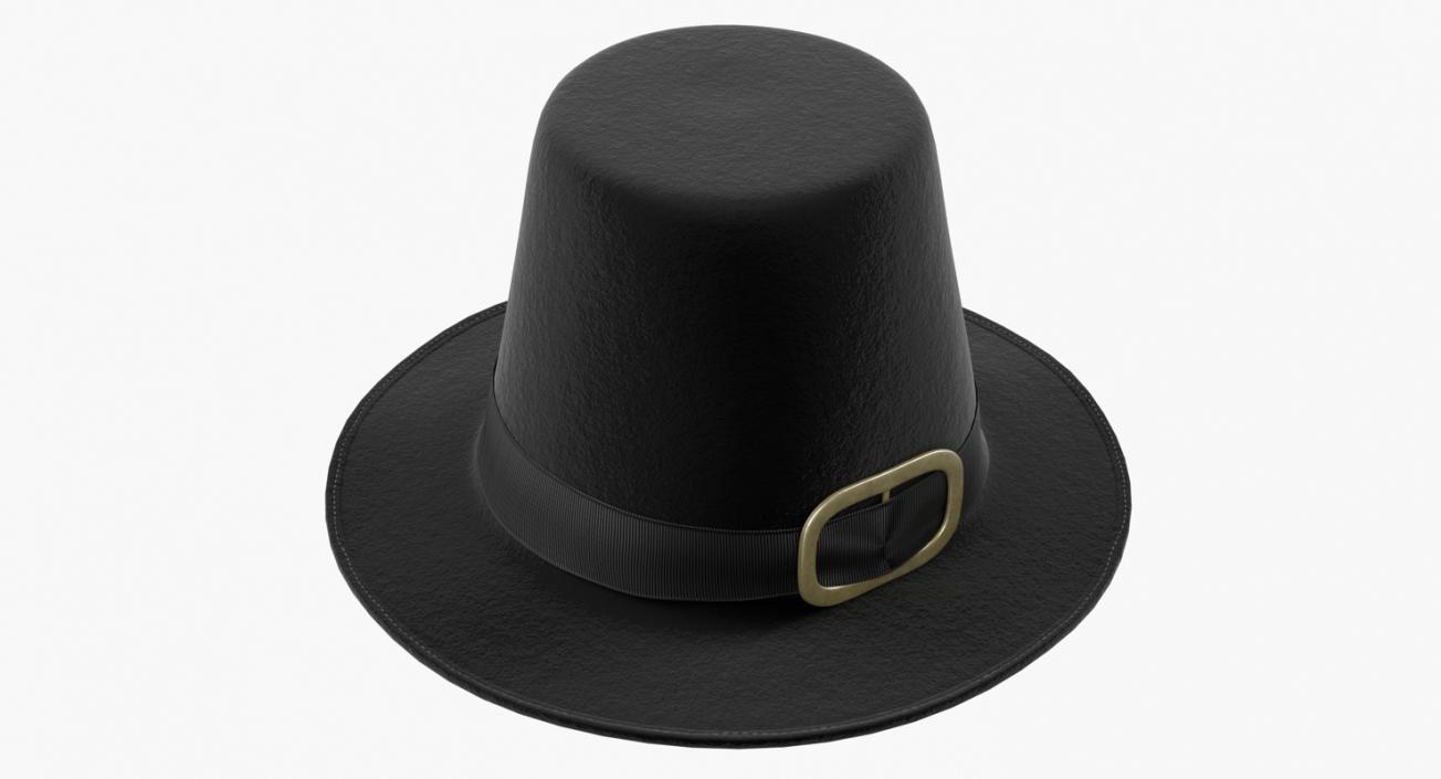 Black Pilgrim Costume Hat with Buckle 3D