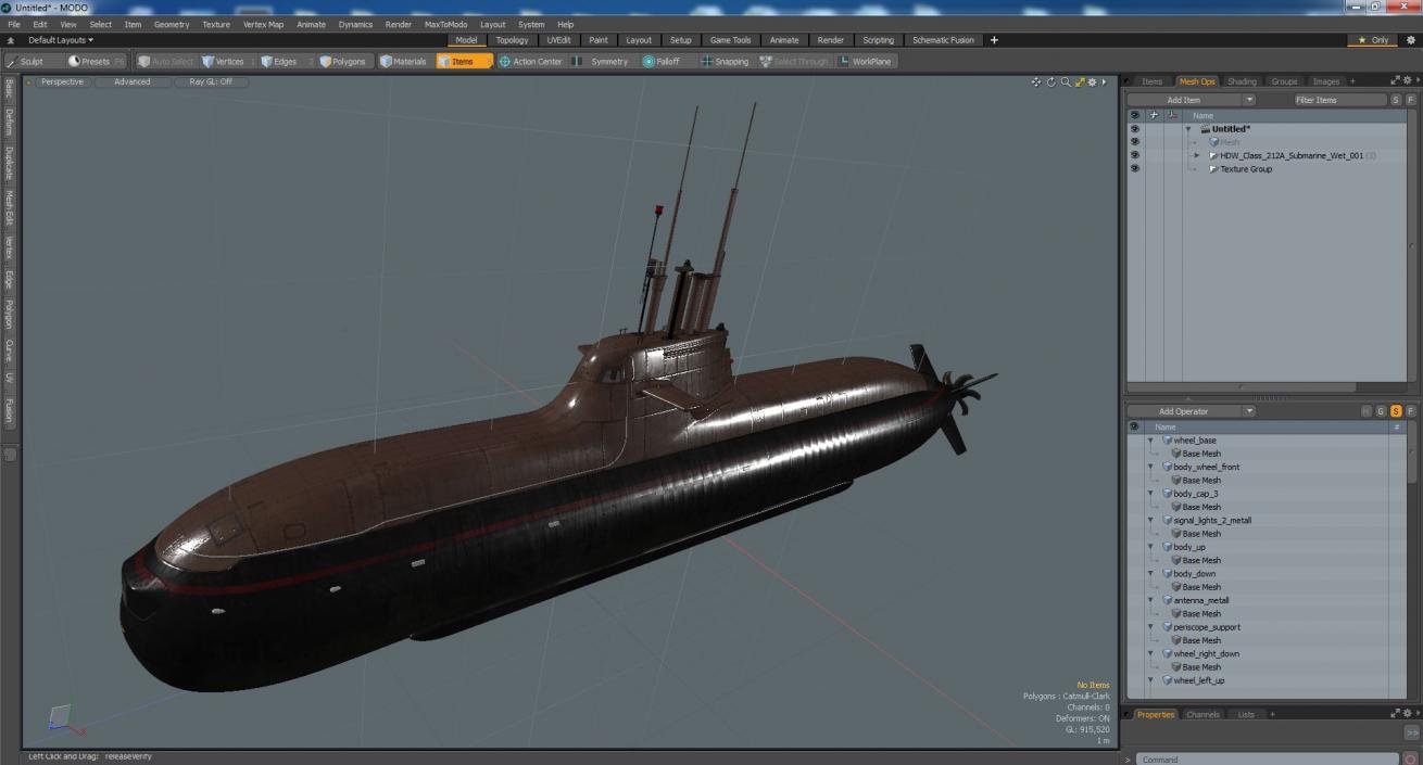 3D HDW Class 212A Submarine Wet model