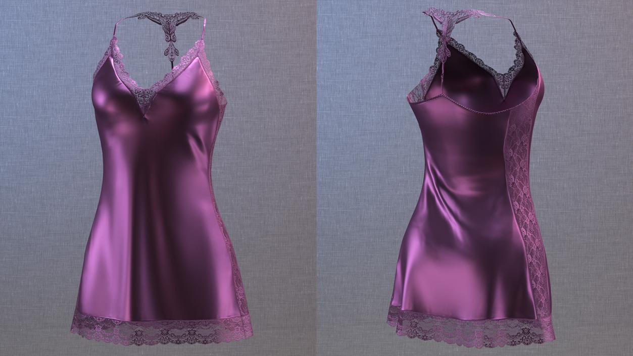 3D Women Sleepwear Satin Lace Purple model