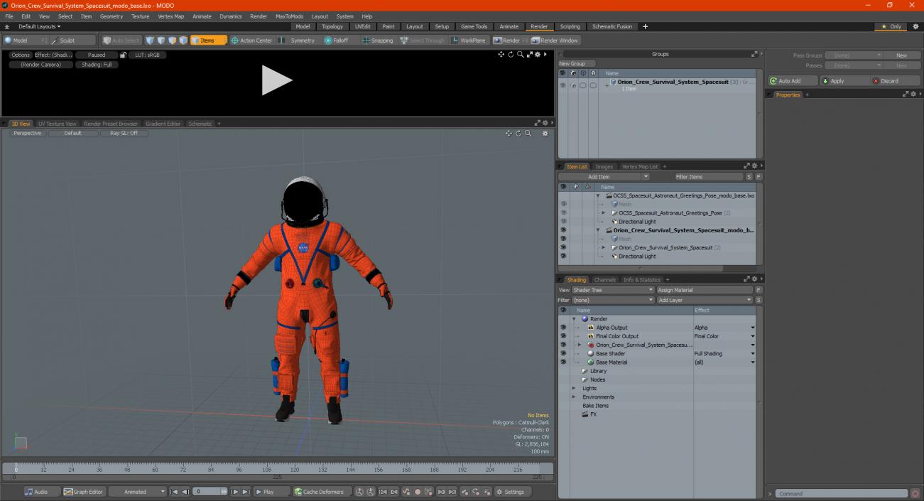 3D Orion Crew Survival System Spacesuit