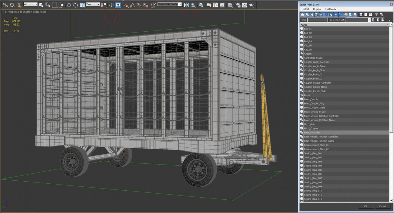 Airport Closed Baggage Trailer Rigged 3D