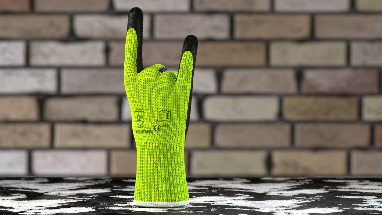 Safety Work Gloves Sign of the Horns Green 3D