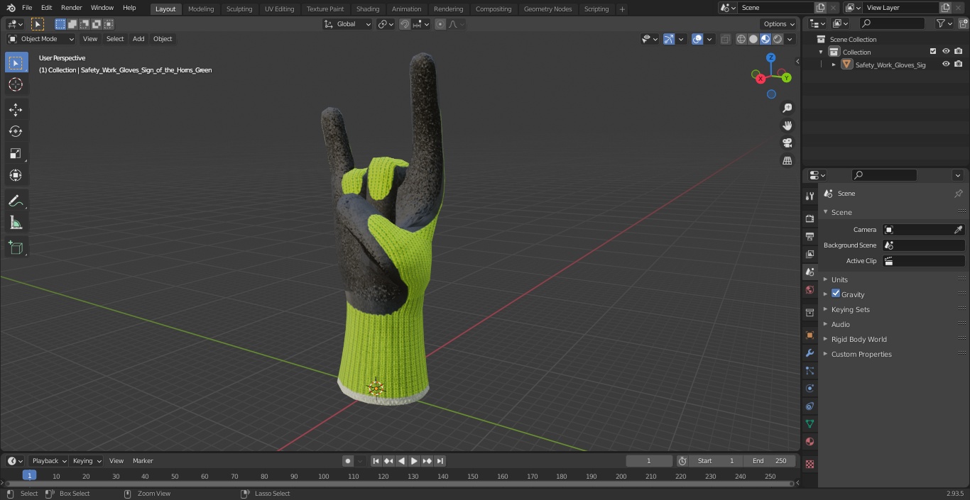 Safety Work Gloves Sign of the Horns Green 3D
