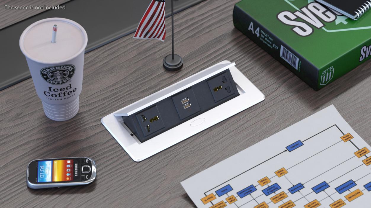 Connection Box Tabletop Universal Socket USB Charger Grey 3D