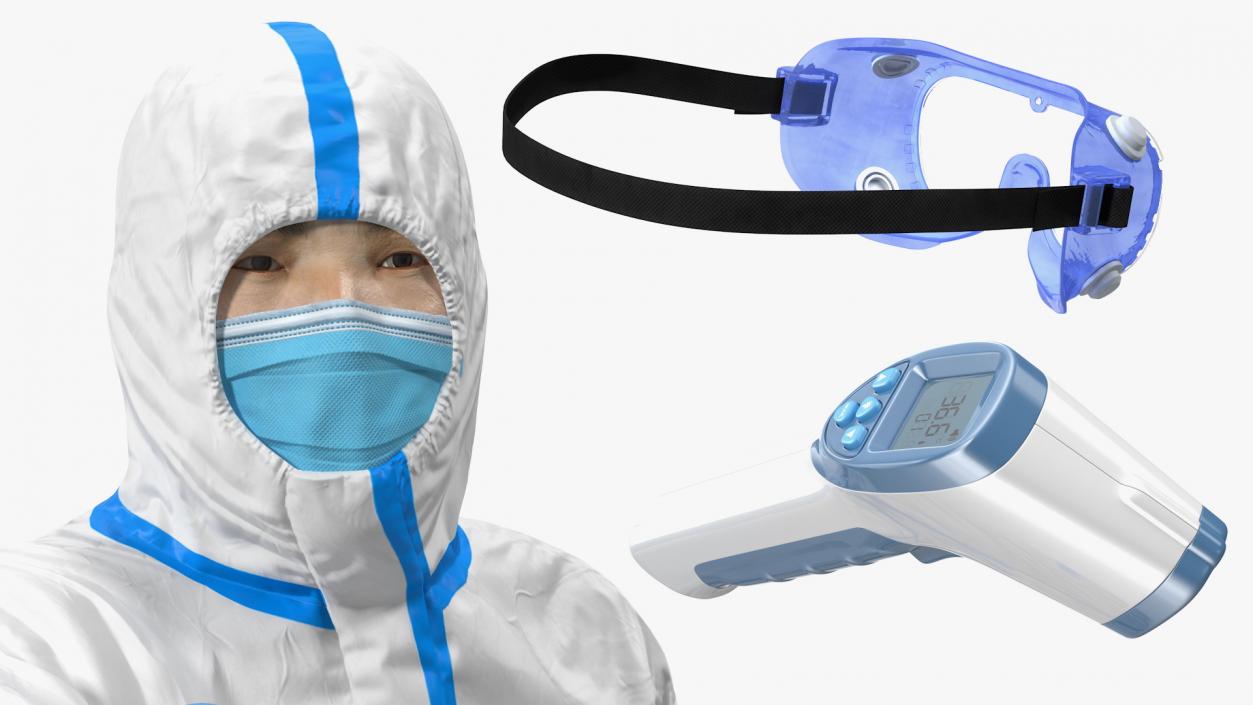 3D model Man Disposable Medical Protective Suit with Thermometer