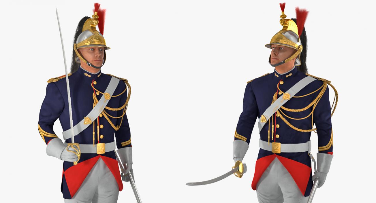 3D French Republican Guard in Traditional Uniform Rigged model