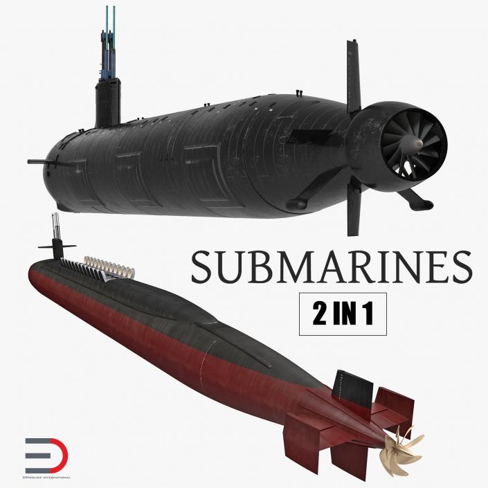 3D American Military Submarines Rigged Collection