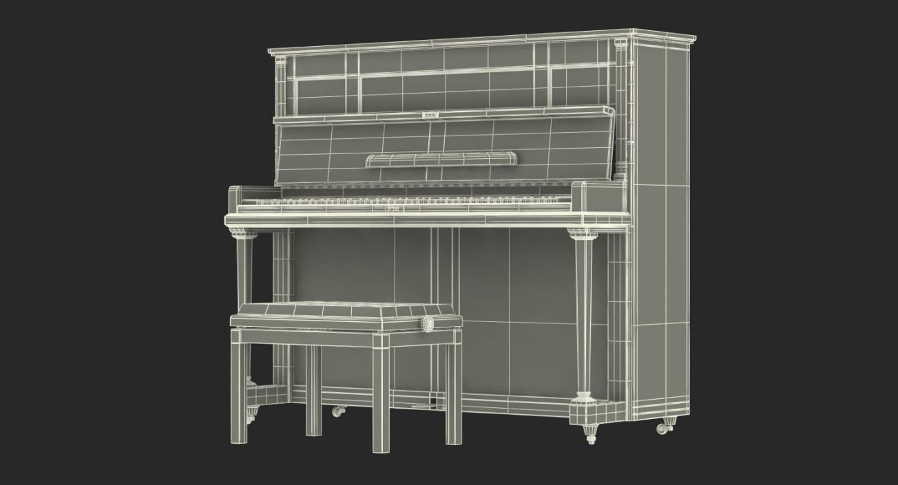 Upright Piano with Bench 3D model
