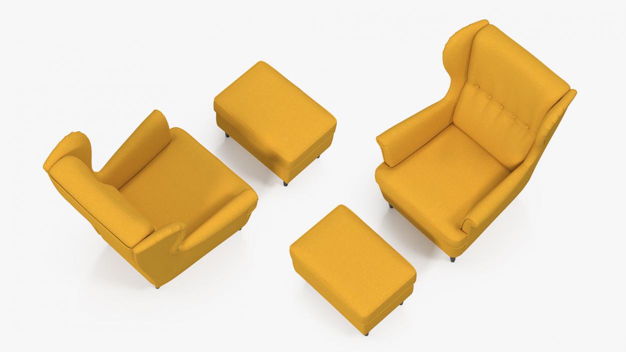 Strandmon Yellow Wing Chair with Puff 3D