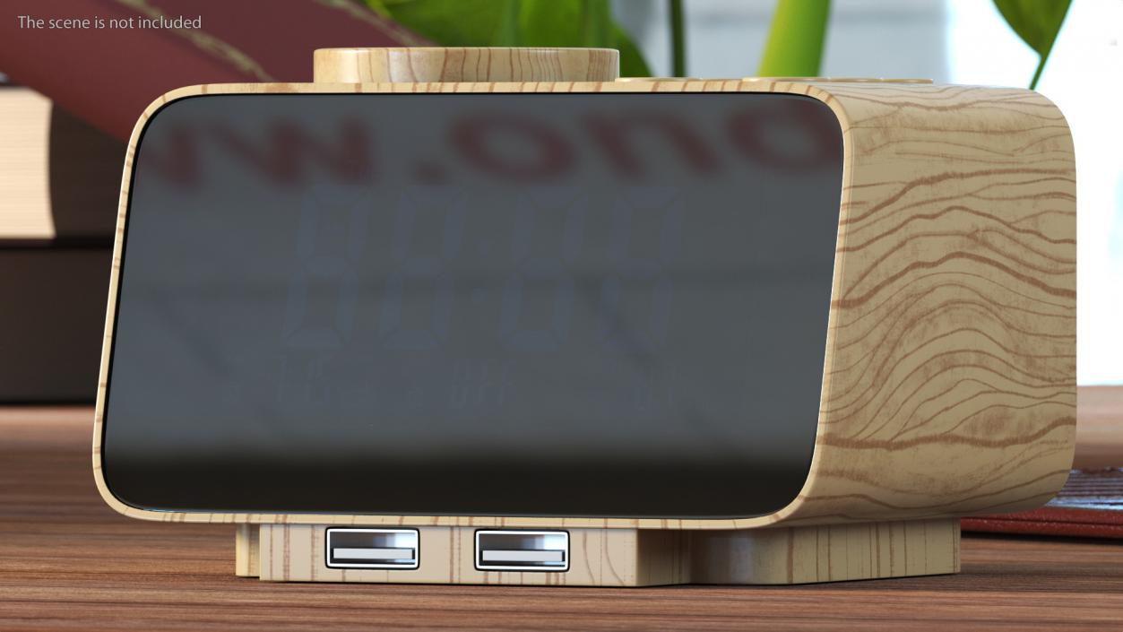 Digital Alarm Clock Wooden with LED Display Off 3D