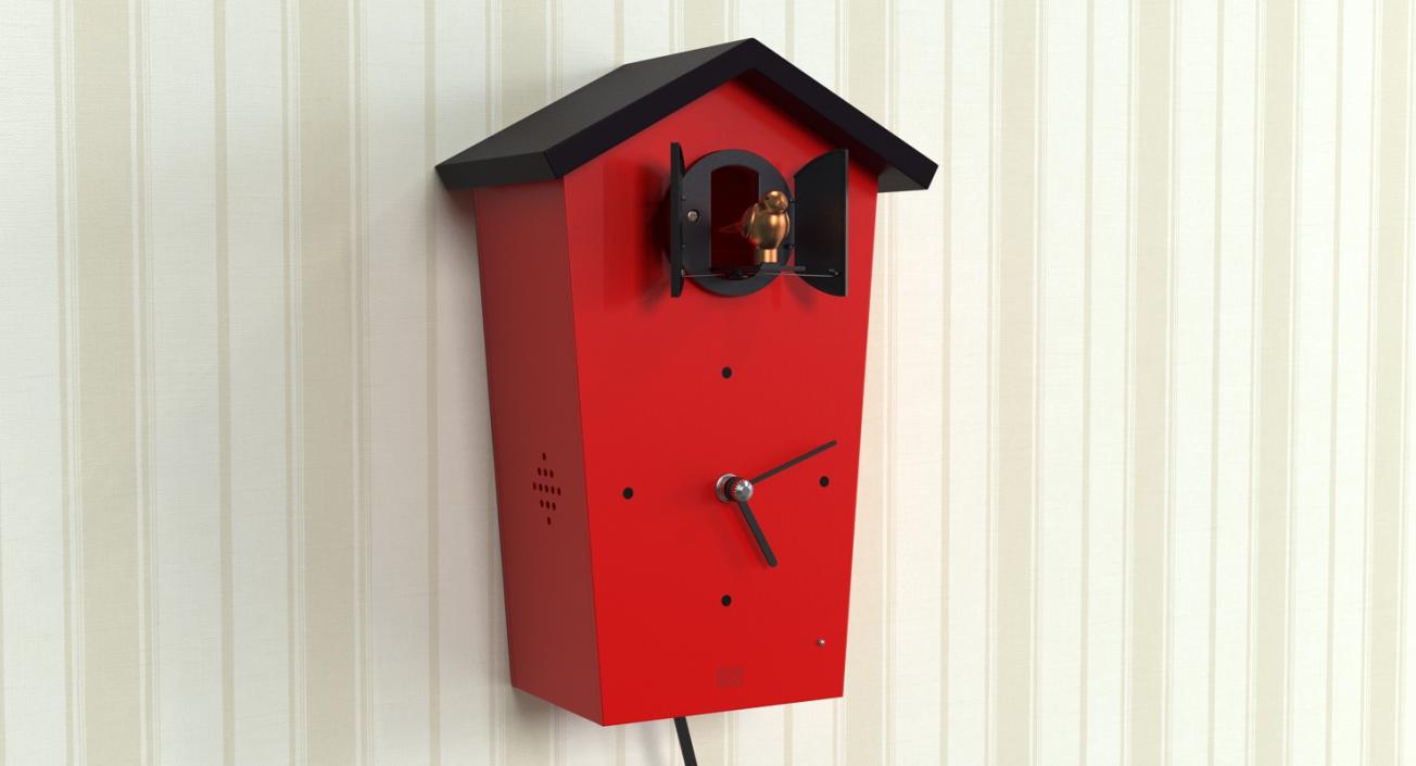 3D Automated Cuckoo Clock Red Rigged model