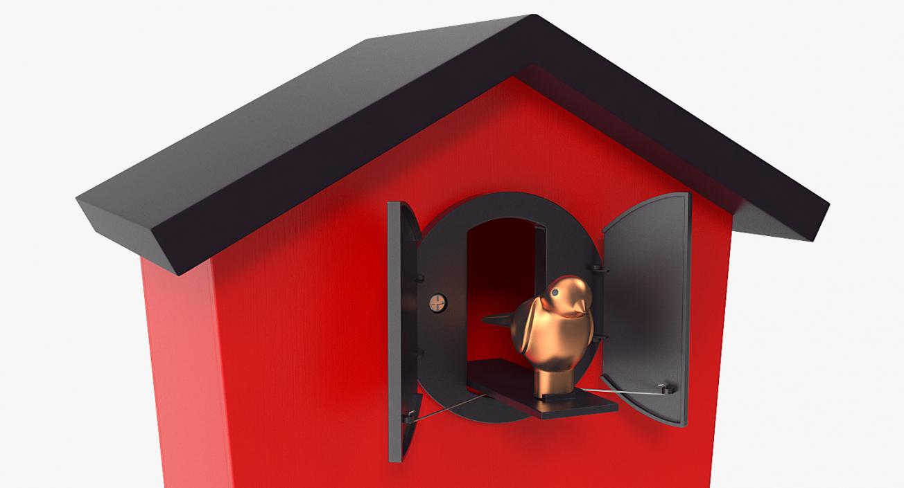 3D Automated Cuckoo Clock Red Rigged model