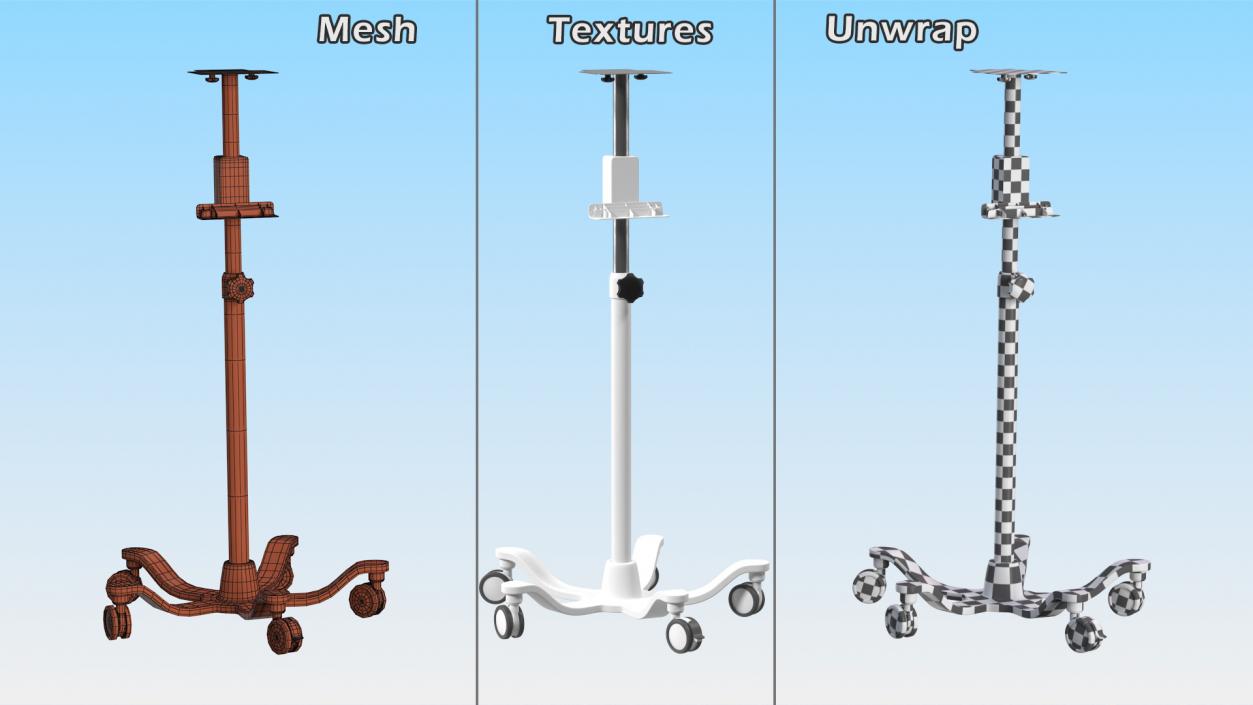 Medical Rolling Stand with Adjustable Height 3D model