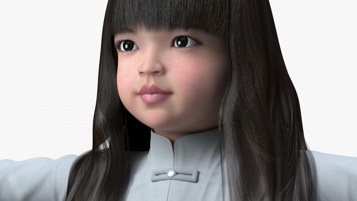 Realistic Asian Baby Girl in Traditional Clothes Rigged for Cinema 4D 3D model