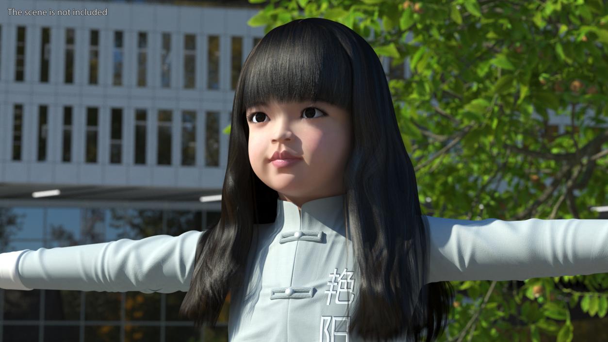 Realistic Asian Baby Girl in Traditional Clothes Rigged for Maya 3D model