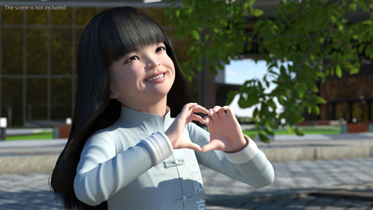 Realistic Asian Baby Girl in Traditional Clothes Rigged for Maya 3D model