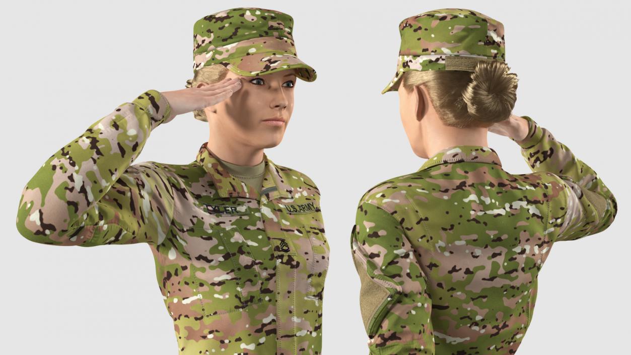 Female US Soldier Camouflage Fur Rigged 3D model