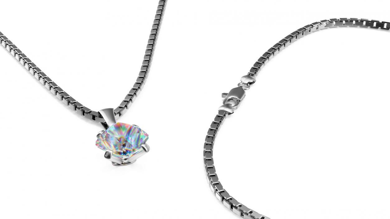 Silver Necklace with Gem 3D model