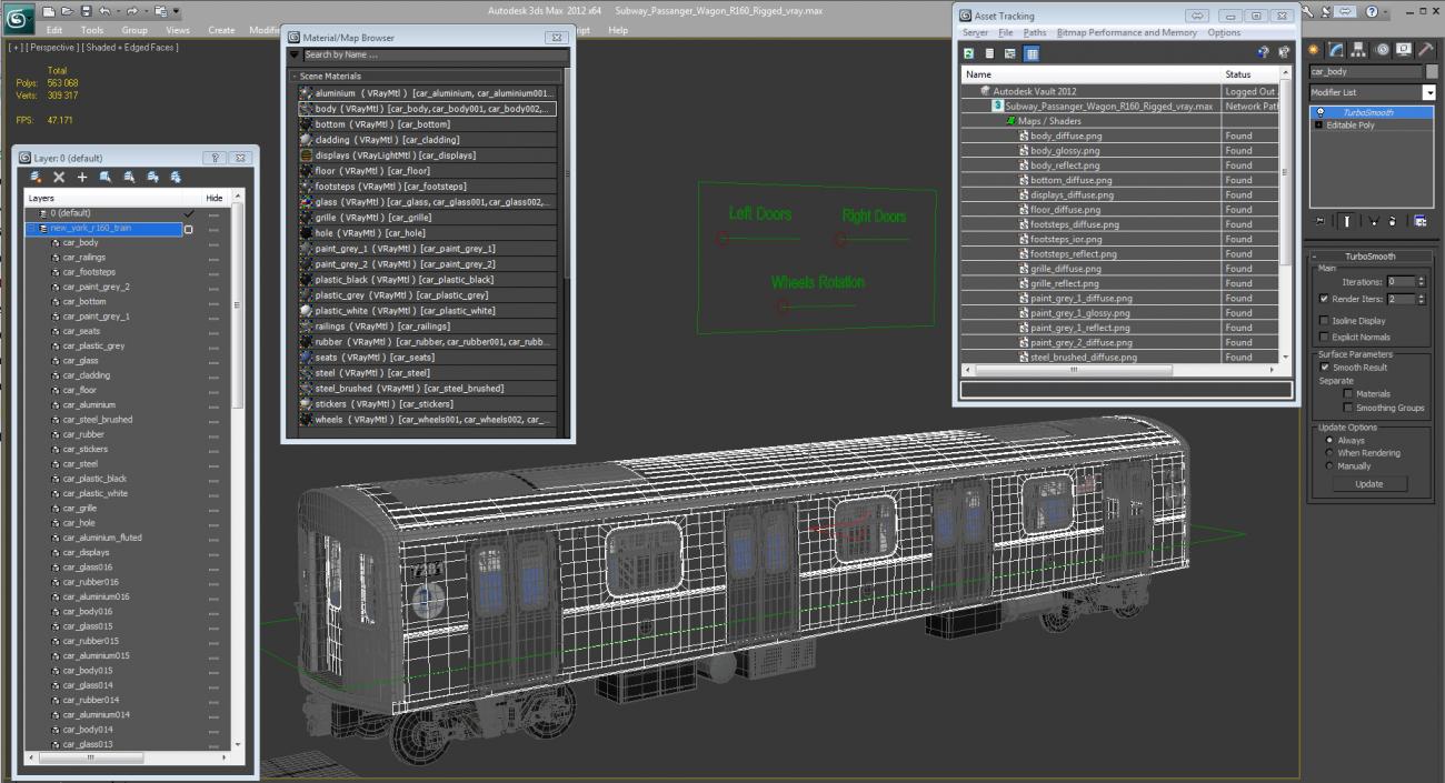 Subway Passanger Wagon R160 Rigged 3D model