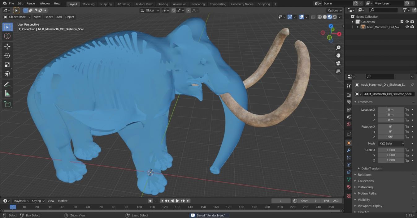 Adult Mammoth Old Skeleton Shell 3D