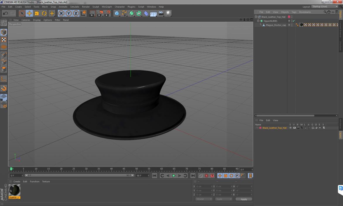 3D Black Leather Top Hat