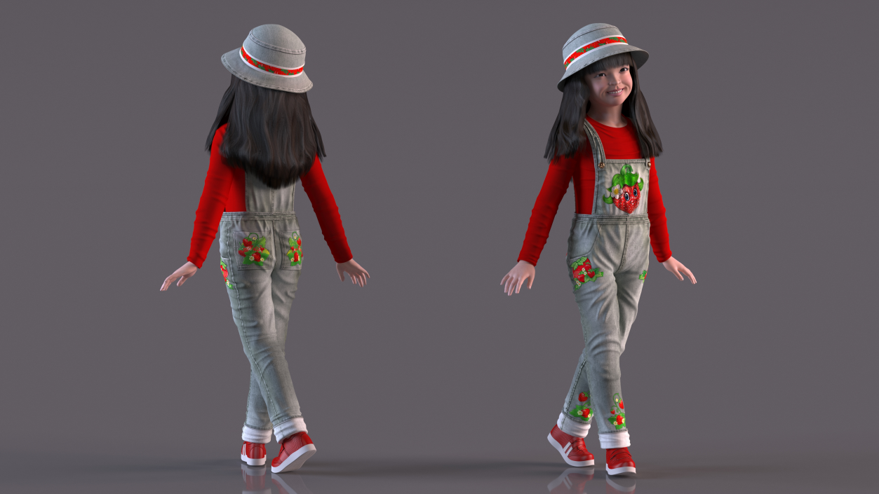3D Smiling Girl in Street Clothes Walking model