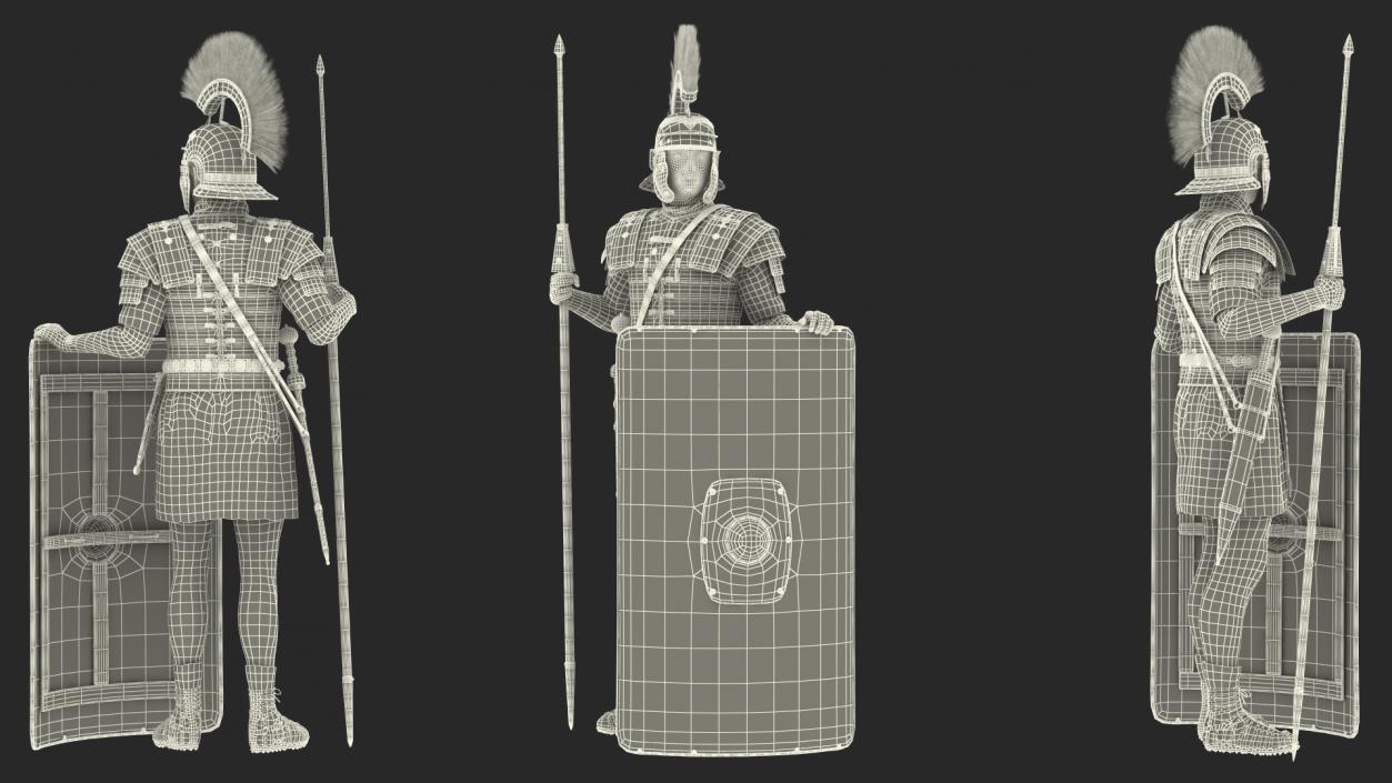 Roman Legionnaire Standing with Scutum and Pilum Fur 3D
