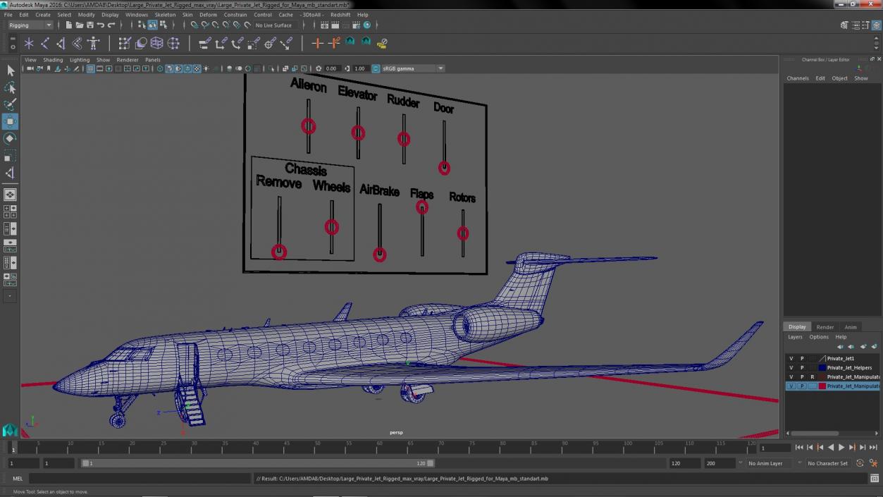 3D Large Private Jet Rigged for Maya model