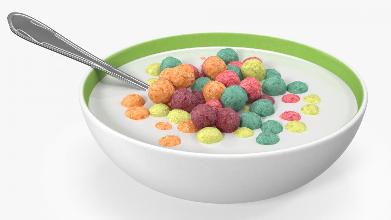 Colorful Cereal Balls in Bowl with Milk 3D model