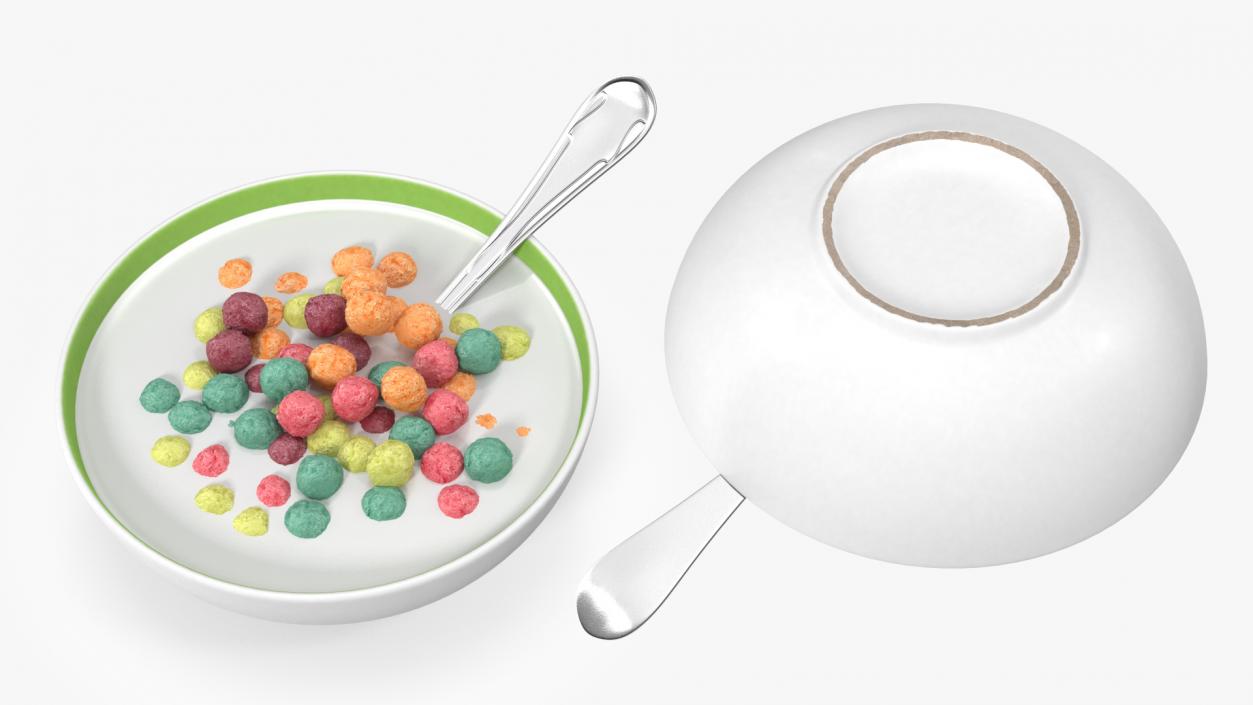 Colorful Cereal Balls in Bowl with Milk 3D model