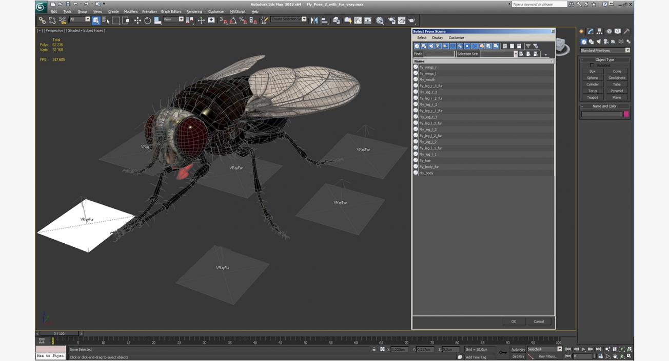 Fly Pose 2 with Fur 3D model