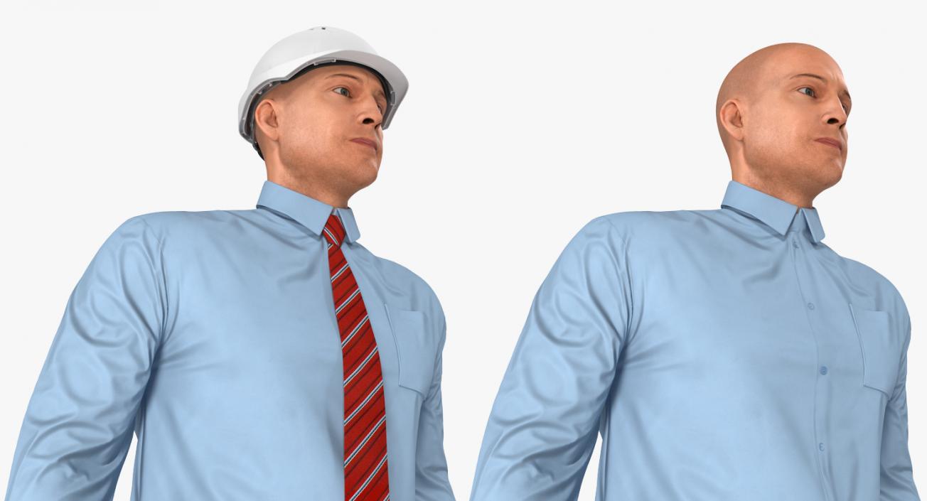 3D Construction Engineer in Hardhat Standing Pose
