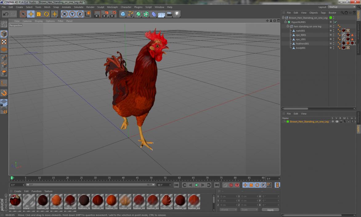 Brown Hen Standing on one Leg 3D model