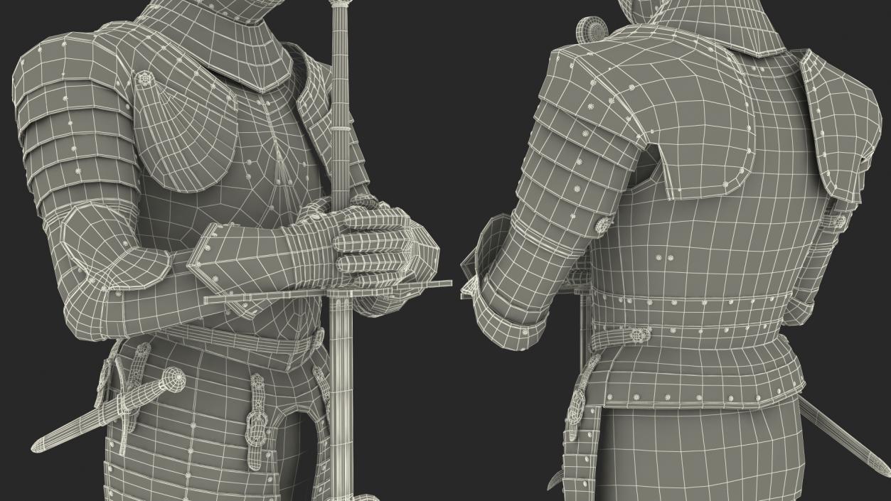 Polished Knight Plate Armor standing with Zweihander 3D
