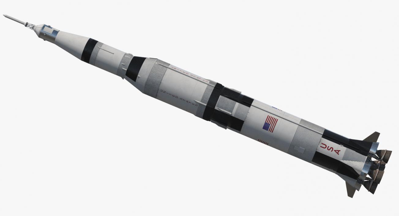 Three Stage Super Heavy Saturn V Rocket with Internal Parts 3D model