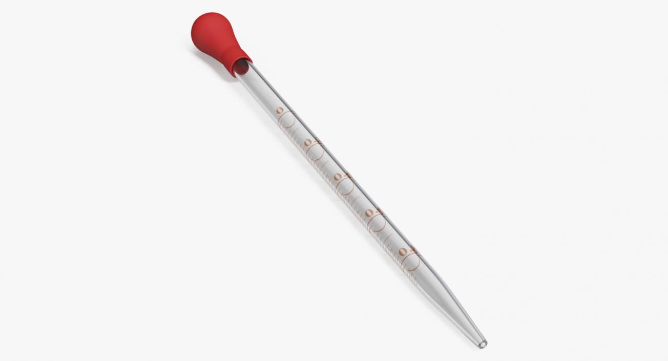 Glass Experiment Medical Pipette With Red Rubber Cap 3D