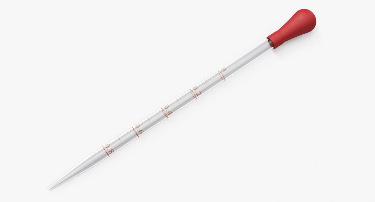 Glass Experiment Medical Pipette With Red Rubber Cap 3D
