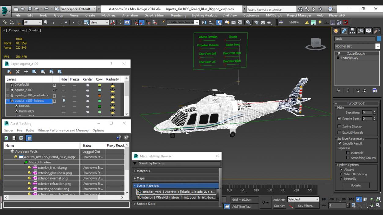 3D Agusta AW109S Grand Blue Rigged