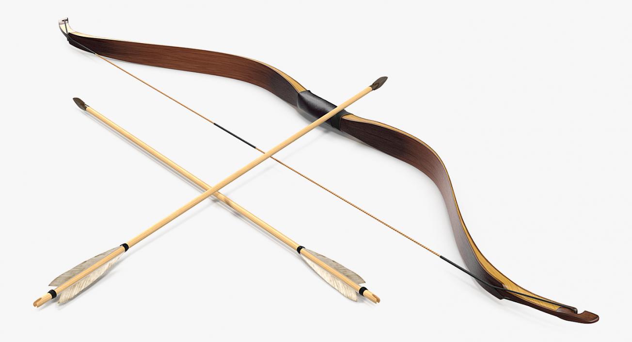 3D model Antique Wooden Bow with Arrows