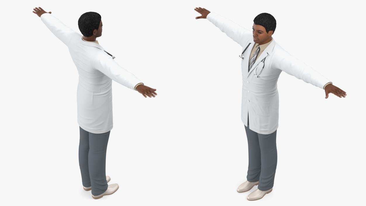 3D model Light Skin Black Male Doctor T Pose
