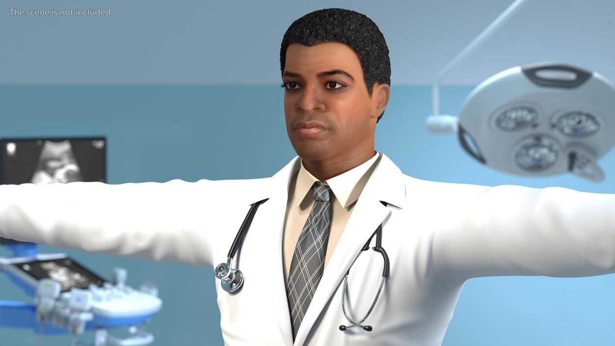 3D model Light Skin Black Male Doctor T Pose