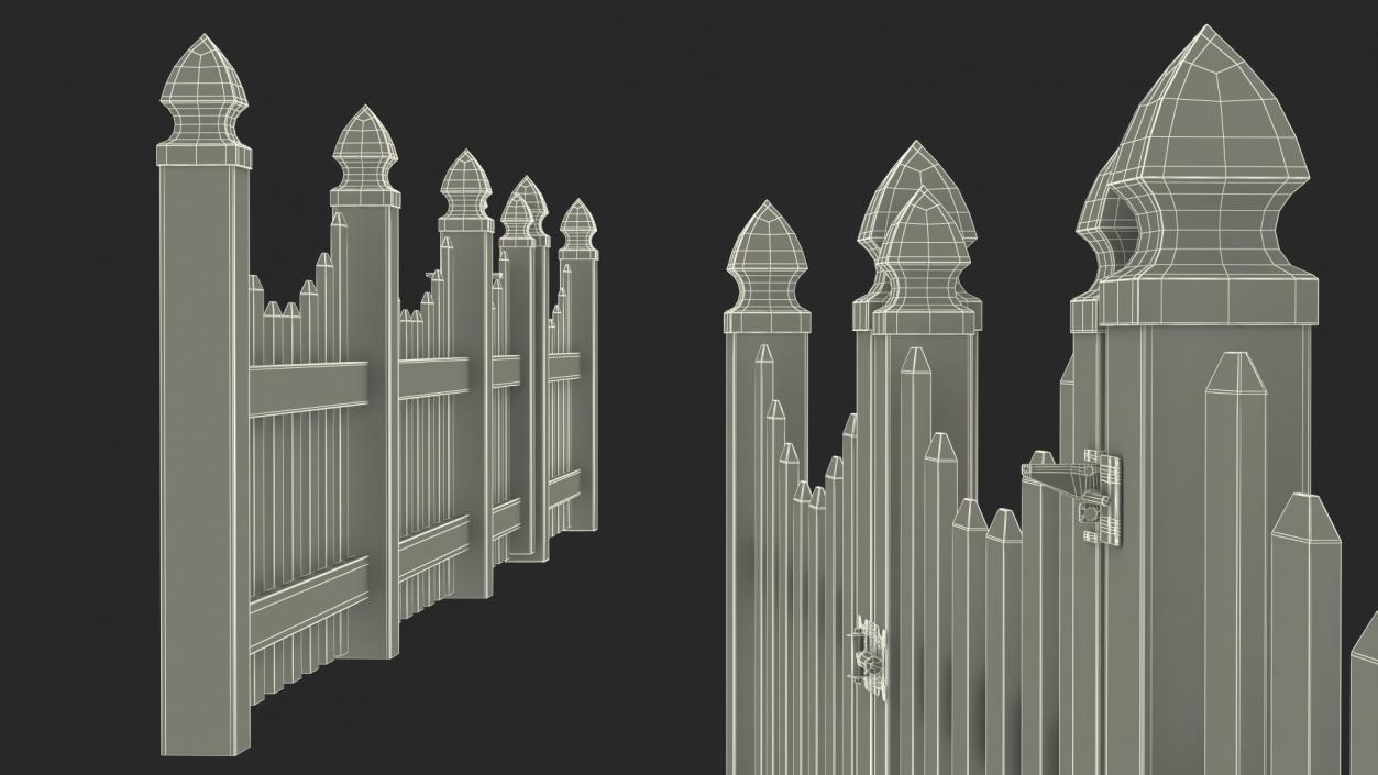 White Scalloped Fence Section 3D model